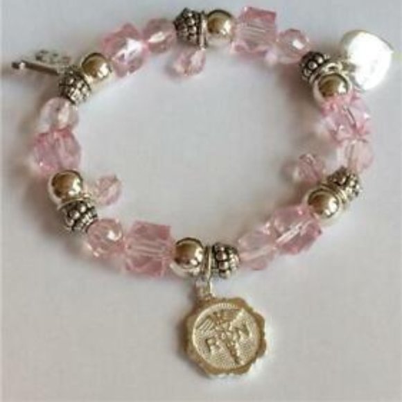 Nursing Charm Bracelet #1 Nurse Caduceus RN Pink Graduation Gift Silver Plated - Picture 8 of 9